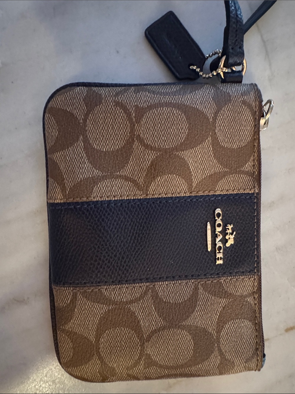 Coach Brown Signature Canvas Wristlet with Black Trim and Gold Logo